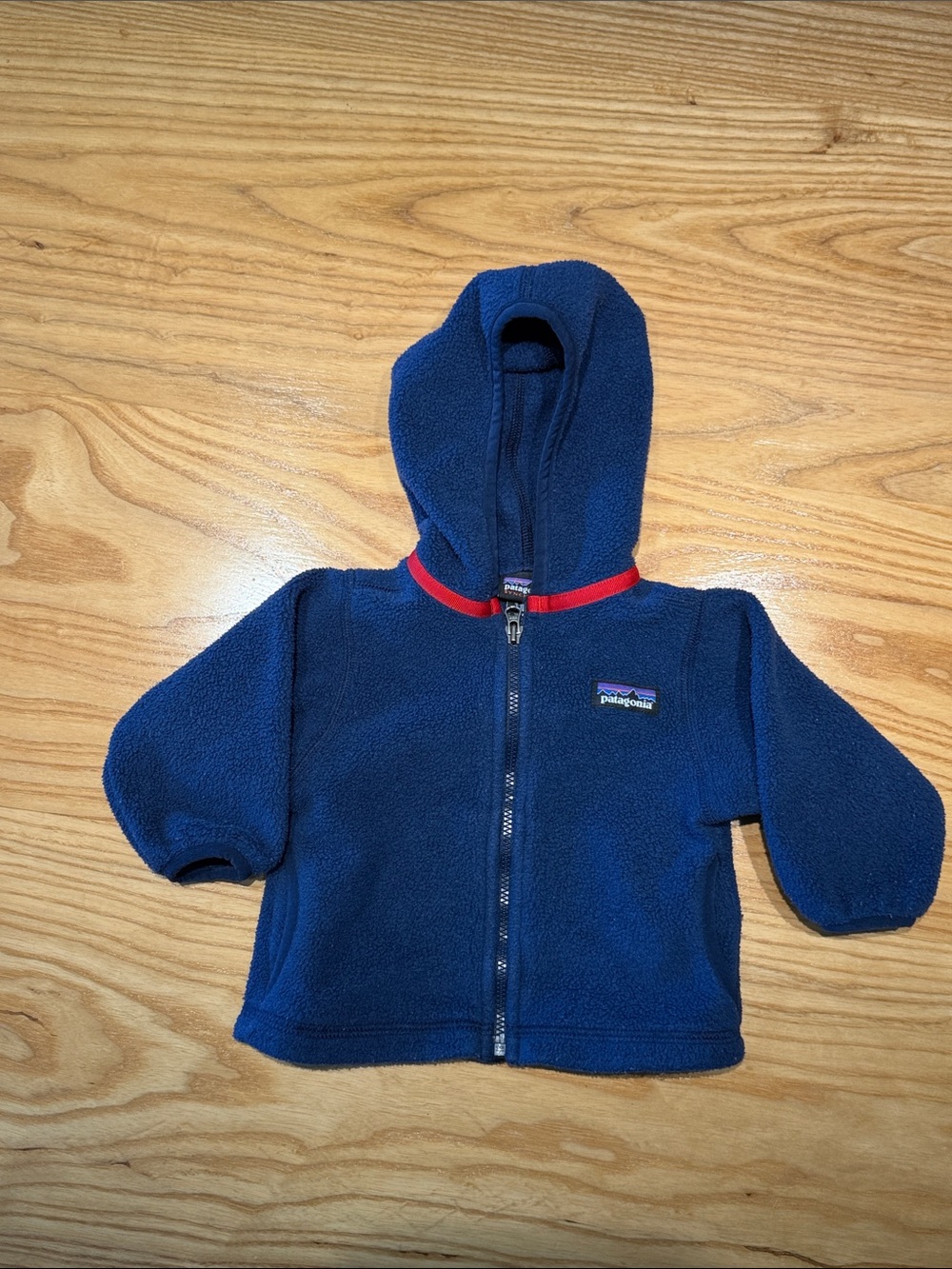 Patagonia Kids Blue Fleece Hooded Zip Jacket with Red Trim
